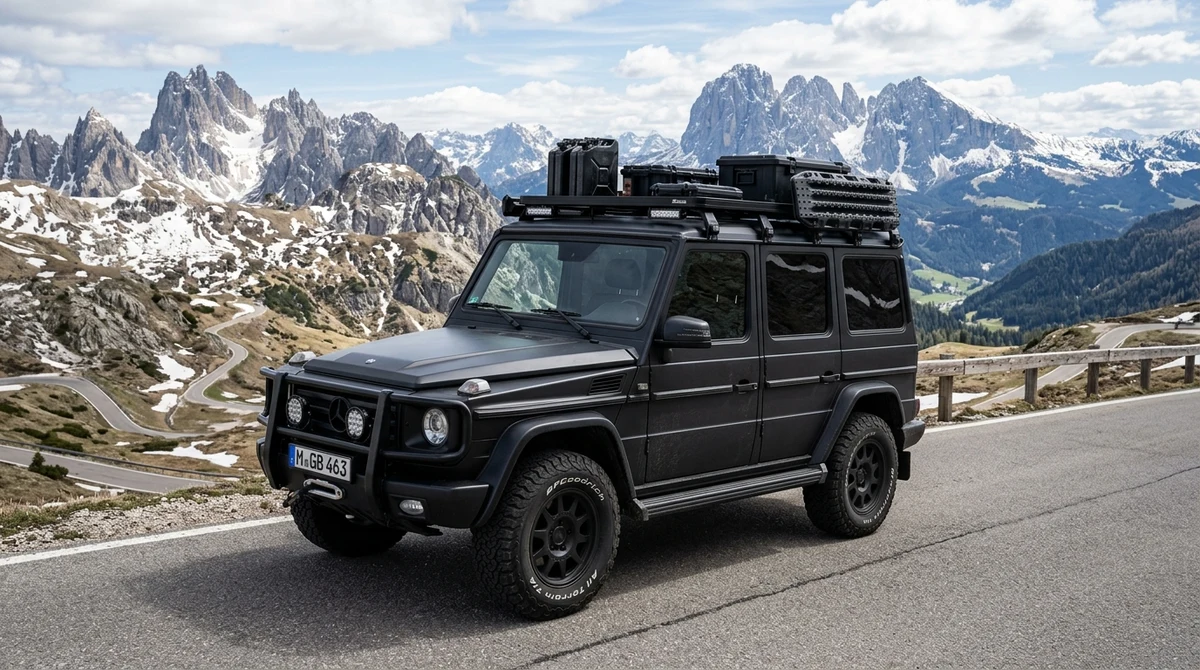 Mercedes-Benz G-Klasse W463 mit FrontRunner Slimline II Dachträger auf Alpenpass