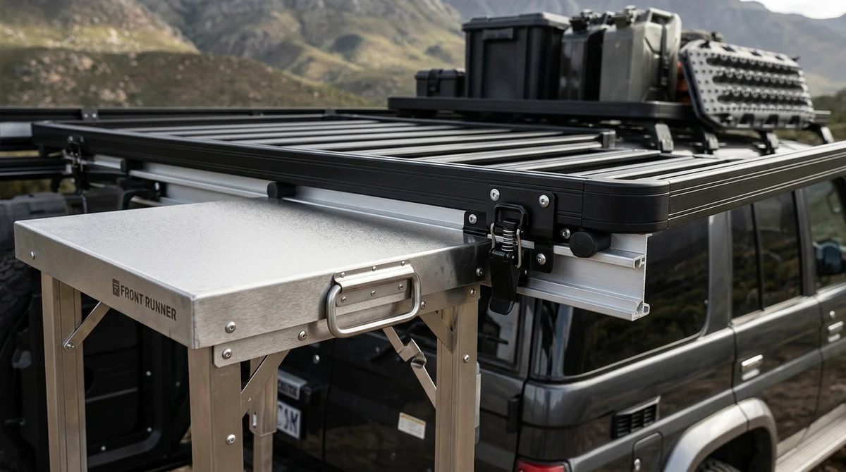 FrontRunner Unterbautisch Gleitschienen mit Edelstahl Campingtisch unter Slimline II Dachträger